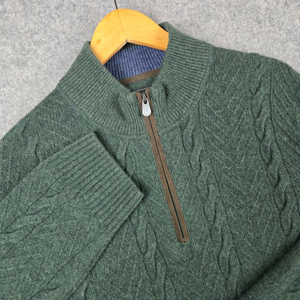 Jos A Bank Reserve Wool Sweater Mens Large Green Cable Knit‎ 1/4 Zip Luxury